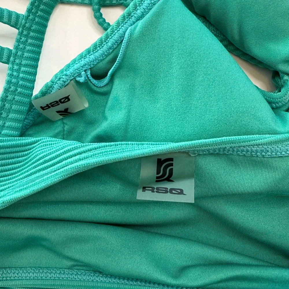 RSQ Bralette Bikini Set Green Striped Textured Strappy Girls Size 10
